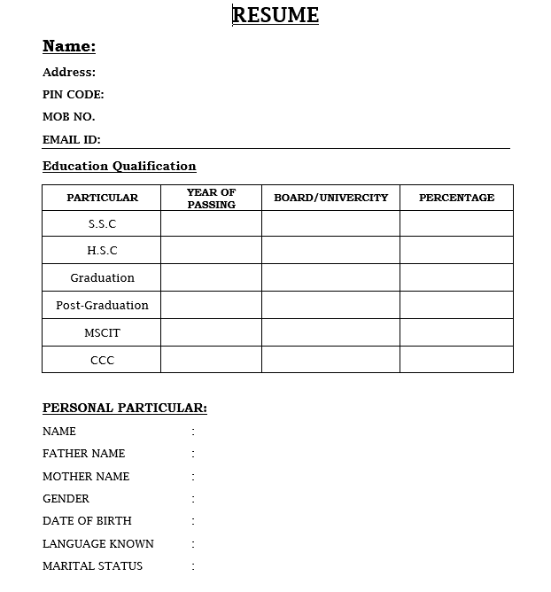 Professional Resume Formats